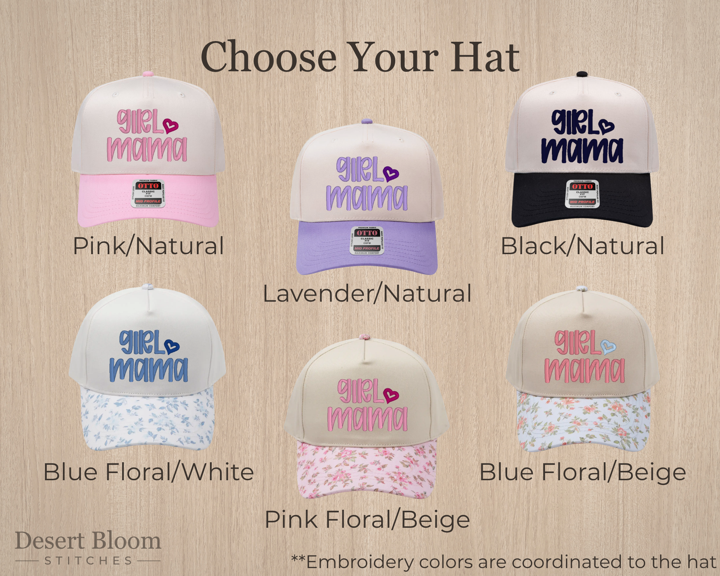 Girl Mama Floral Brim Hat - 3D PUFF