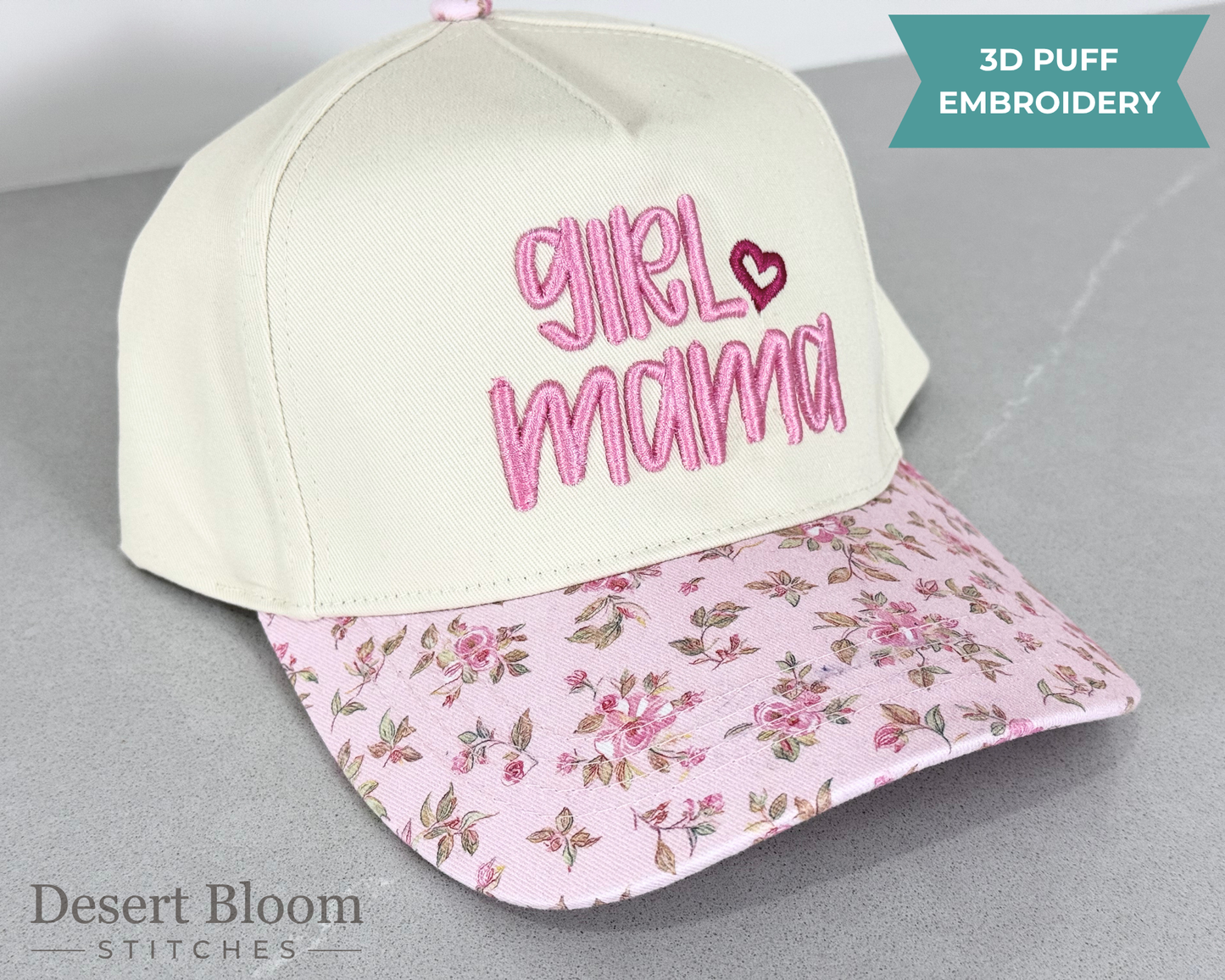 Girl Mama Floral Brim Hat - 3D PUFF