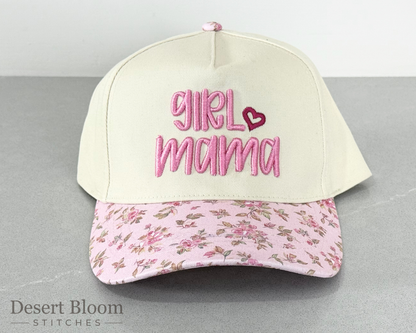 Girl Mama Floral Brim Hat - 3D PUFF